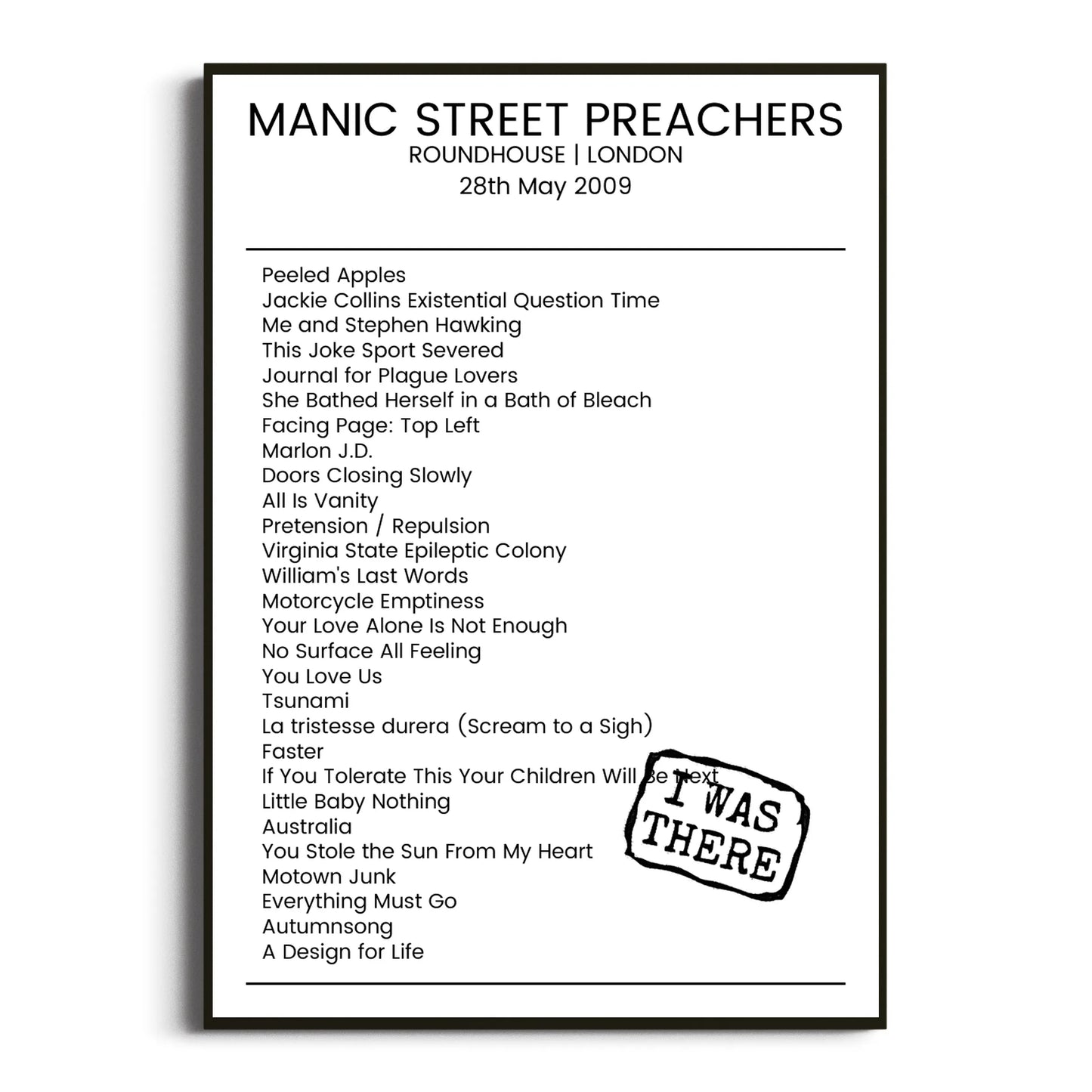 Manic Street Preachers London 28 May 2009 Setlist Poster