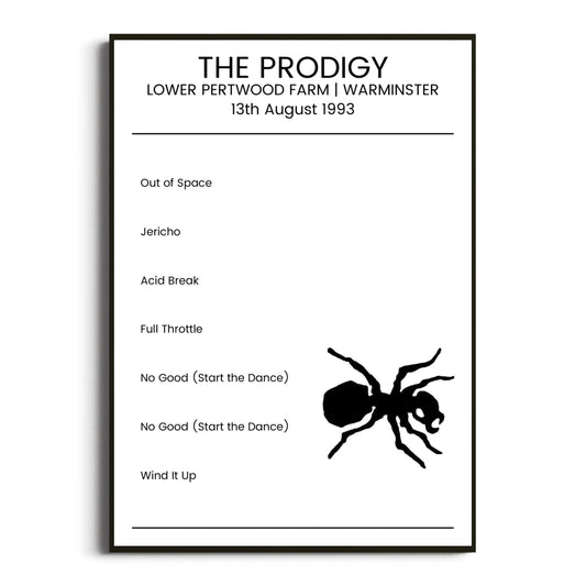 The Prodigy Warminster 13 August 1993 Setlist Poster