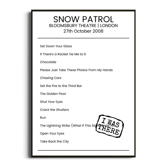 Snow Patrol London 27 October 2008 Setlist Poster