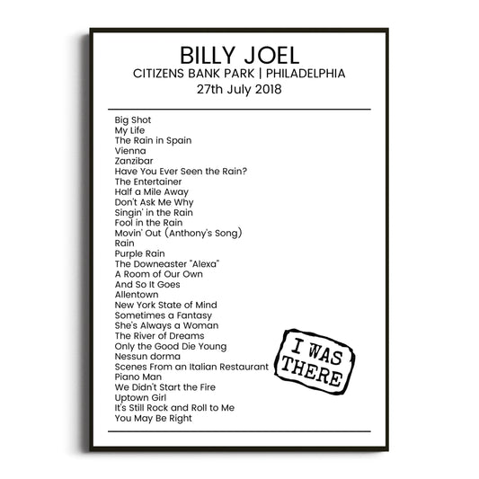 Billy Joel Philadelphia 27 July 2018 Setlist Poster