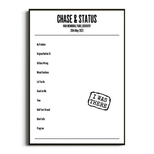 Chase & Status Coventry 29 May 2022 Setlist Poster