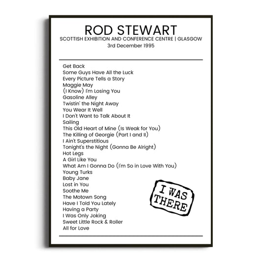 Rod Stewart Glasgow 03 December 1995 Setlist Poster