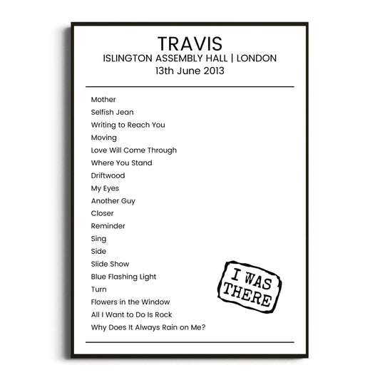 Travis London 13 June 2013 Setlist Poster