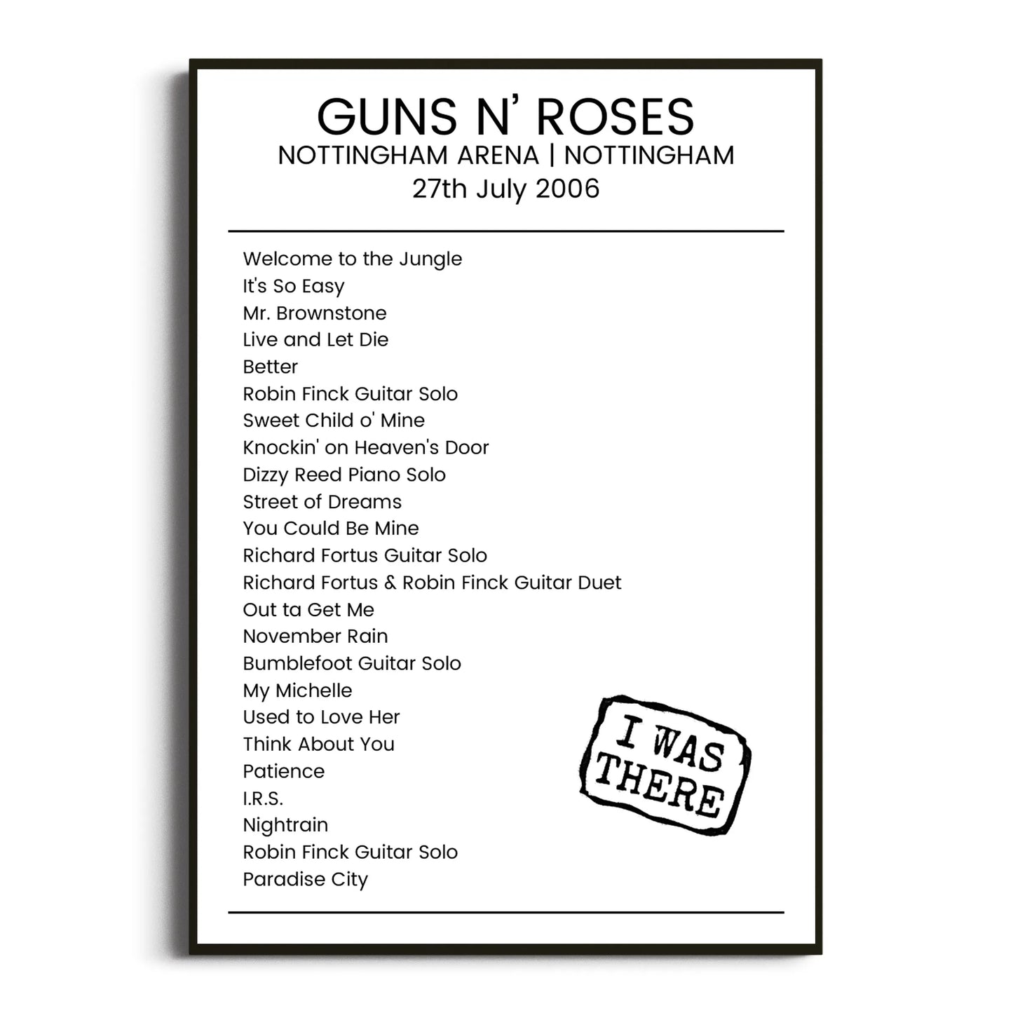 Guns N’ Roses Nottingham 27 July 2006 Setlist Poster