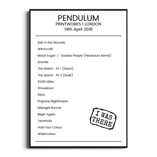 Pendulum London 14 April 2018 Setlist Poster