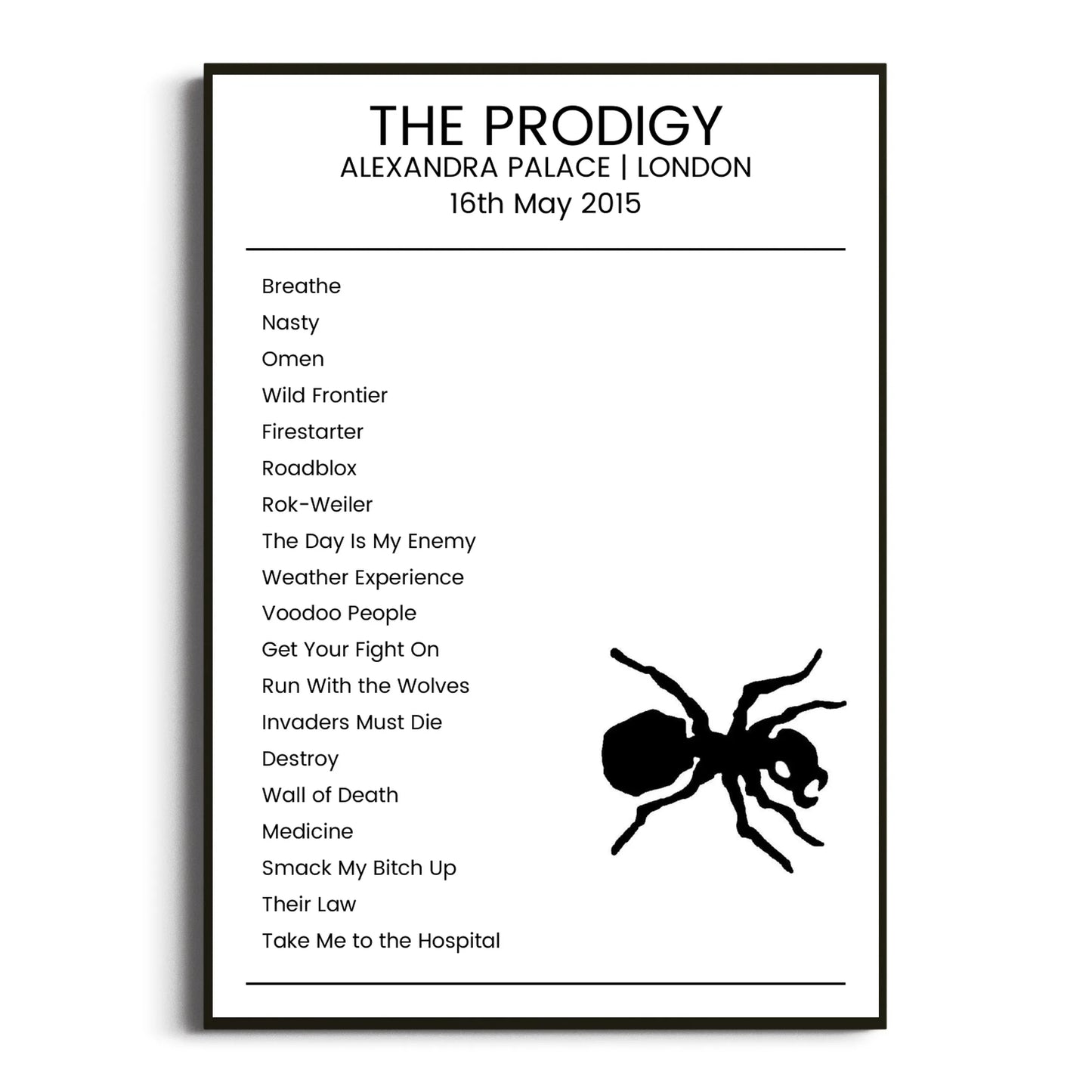 The Prodigy London 16 May 2015 Setlist Poster