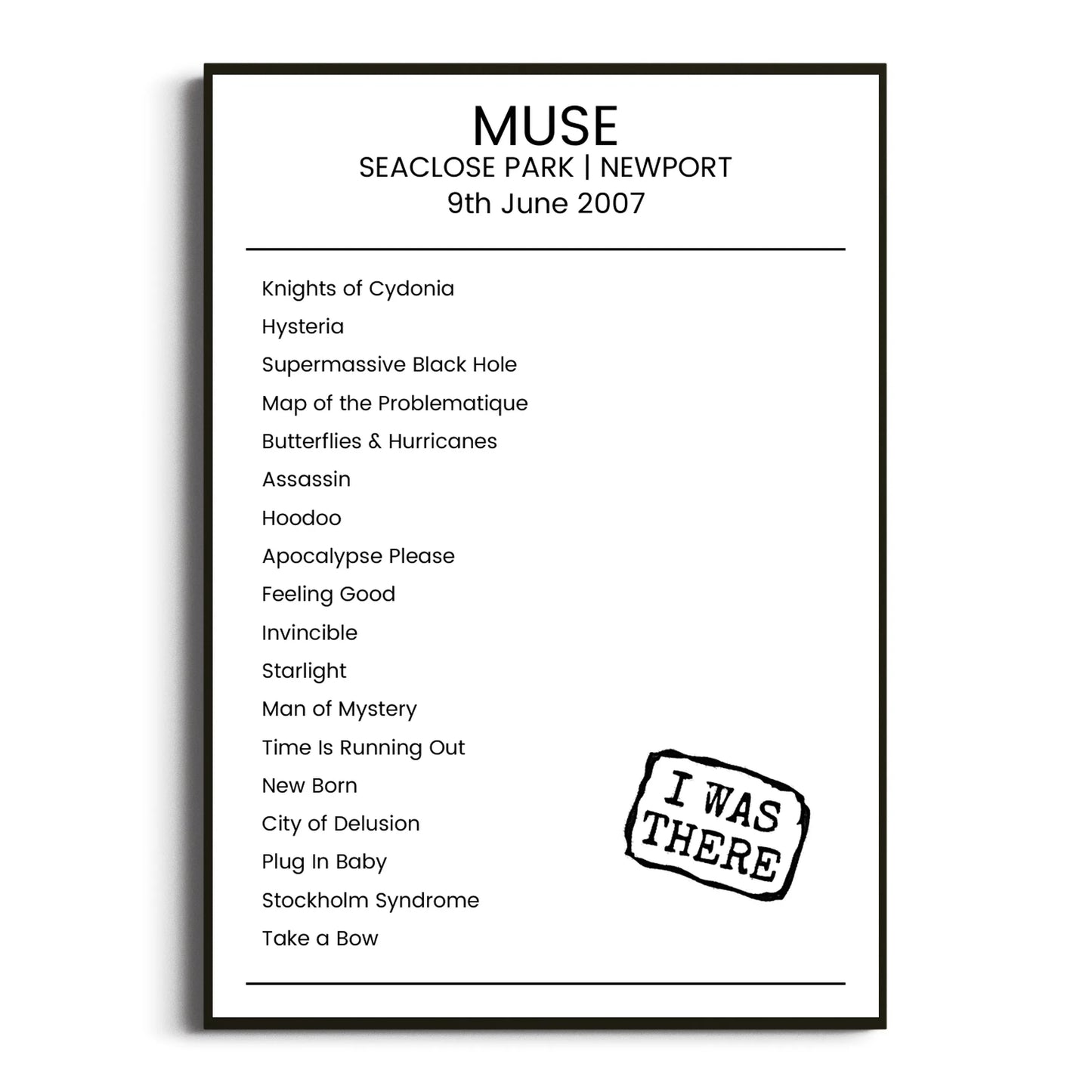 Muse Newport 09 June 2007 Setlist Poster