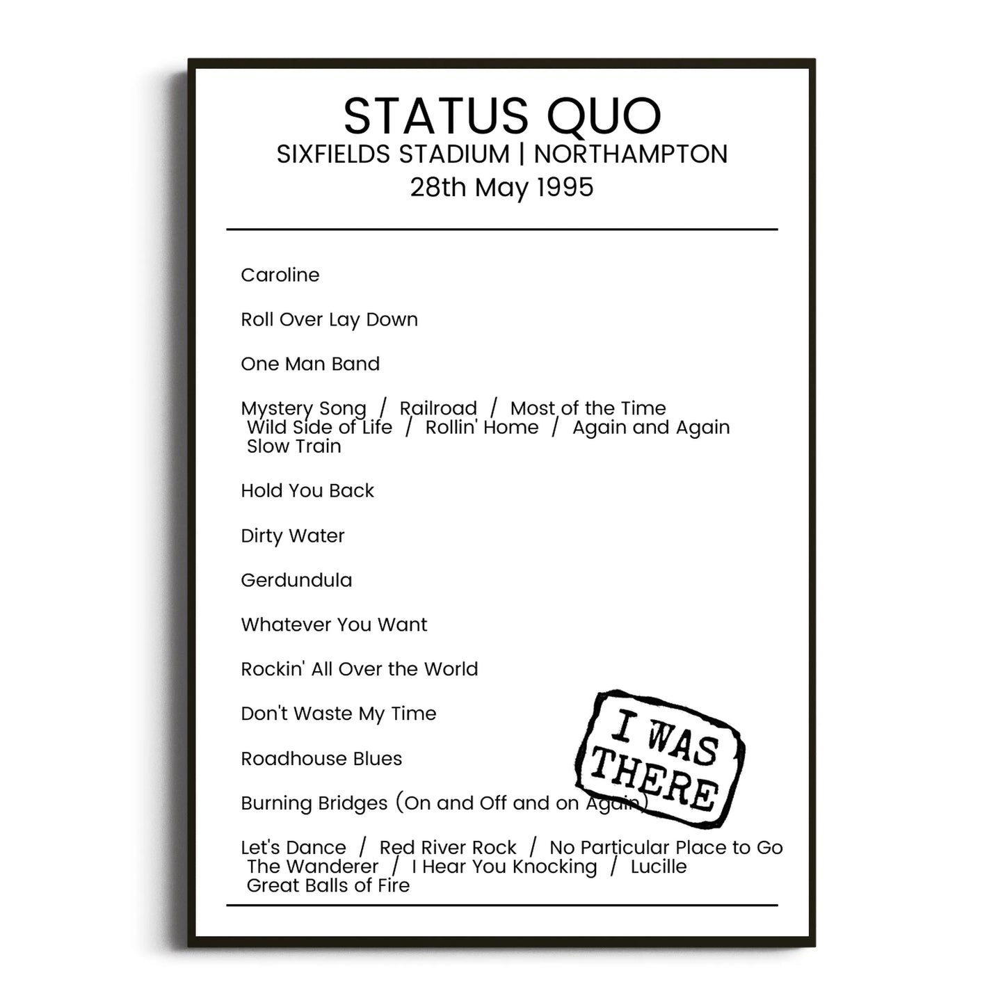 Status Quo Northampton 28 May 1995 Setlist Poster