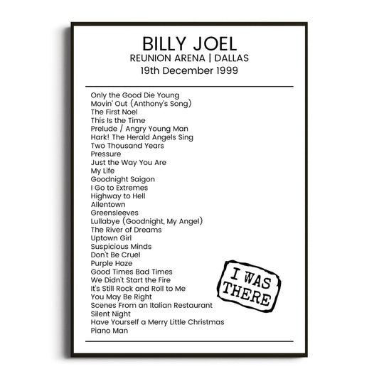 Billy Joel Dallas 19 December 1999 Setlist Poster