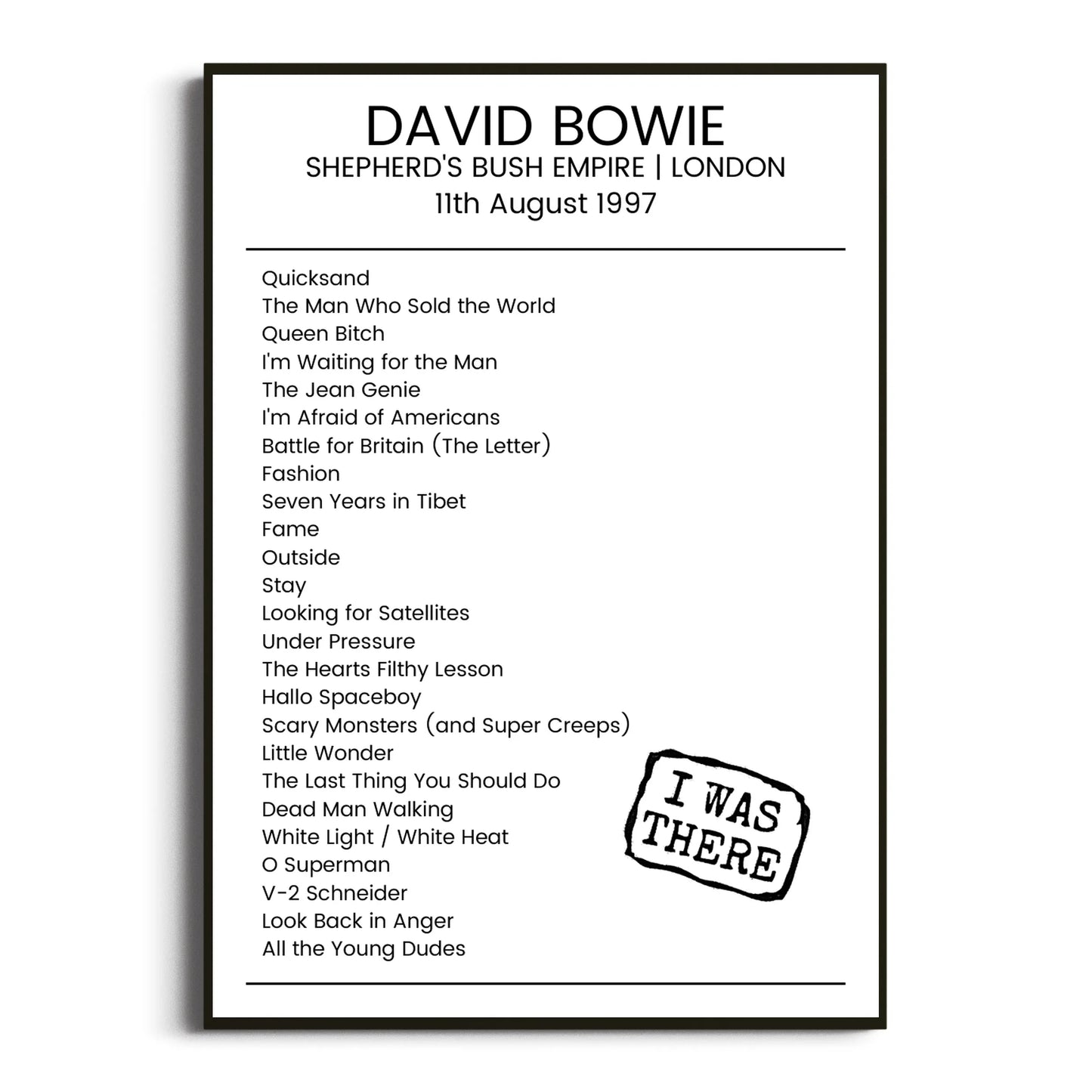 David Bowie London 11 August 1997 Setlist Poster