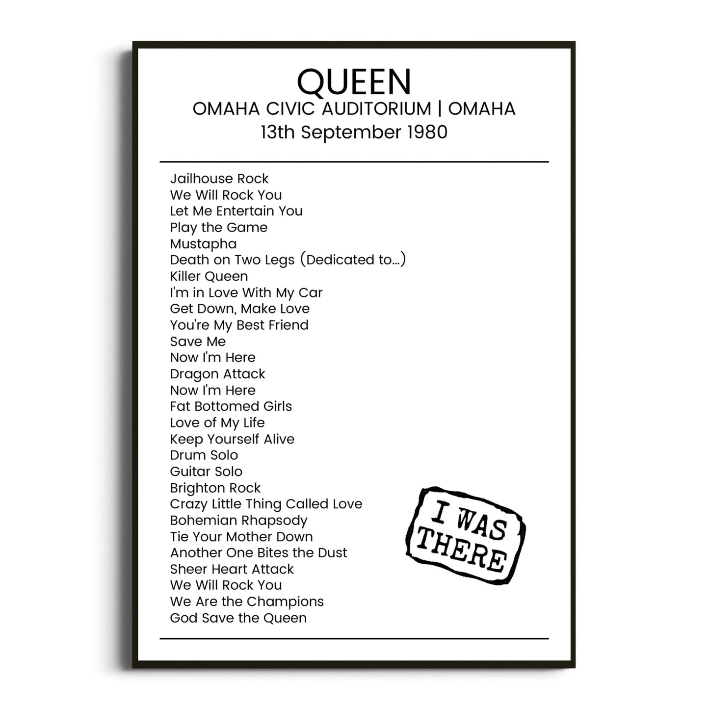 Queen Omaha 13 September 1980 Setlist Poster