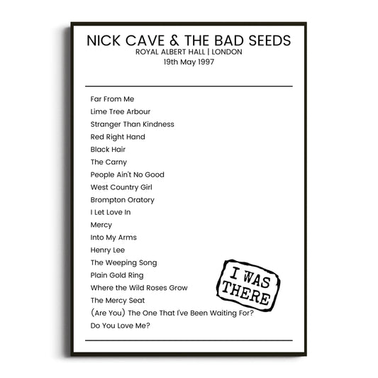 Nick Cave & the Bad Seeds London 19 May 1997 Setlist Poster