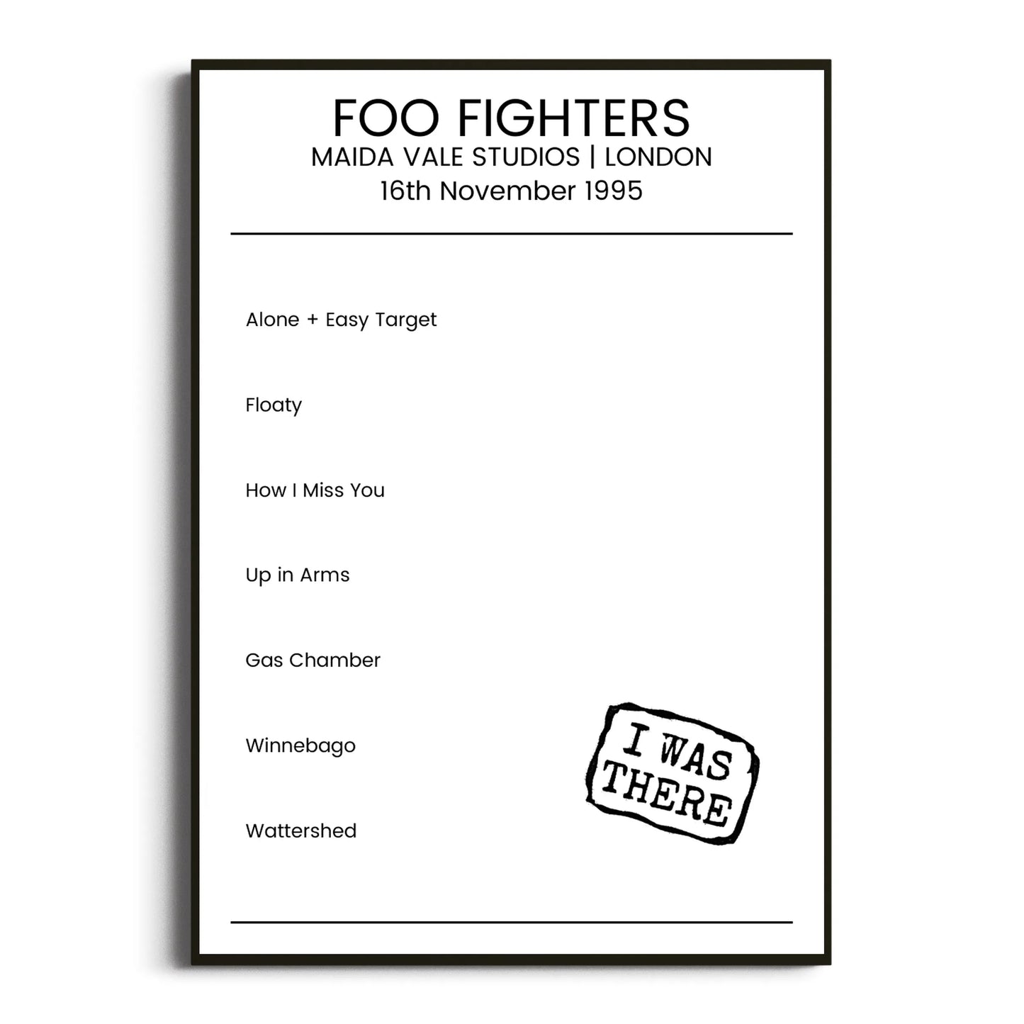 Foo Fighters London 16 November 1995 Setlist Poster