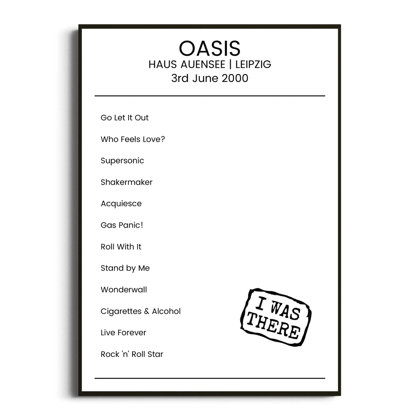 Oasis Leipzig 03 June 2000 Setlist Poster