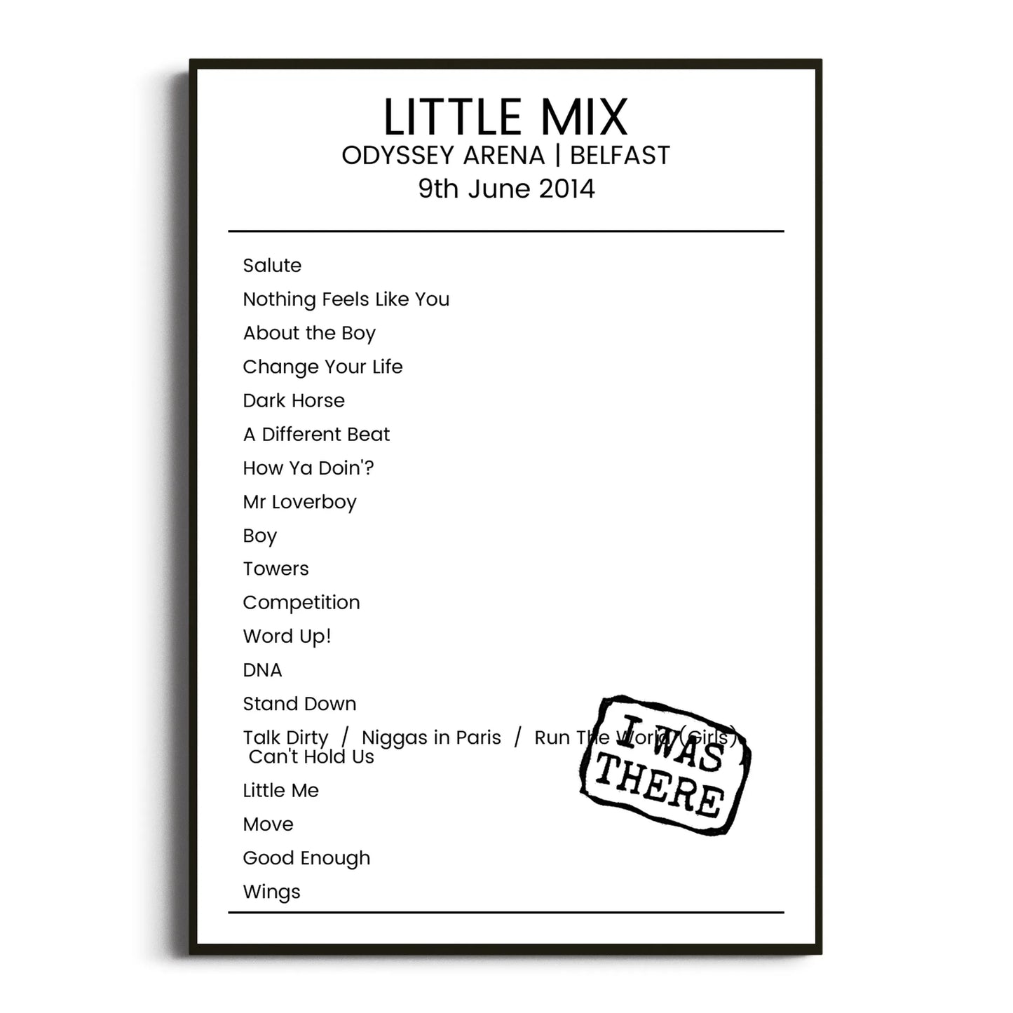 Little Mix Belfast 09 June 2014 Setlist Poster