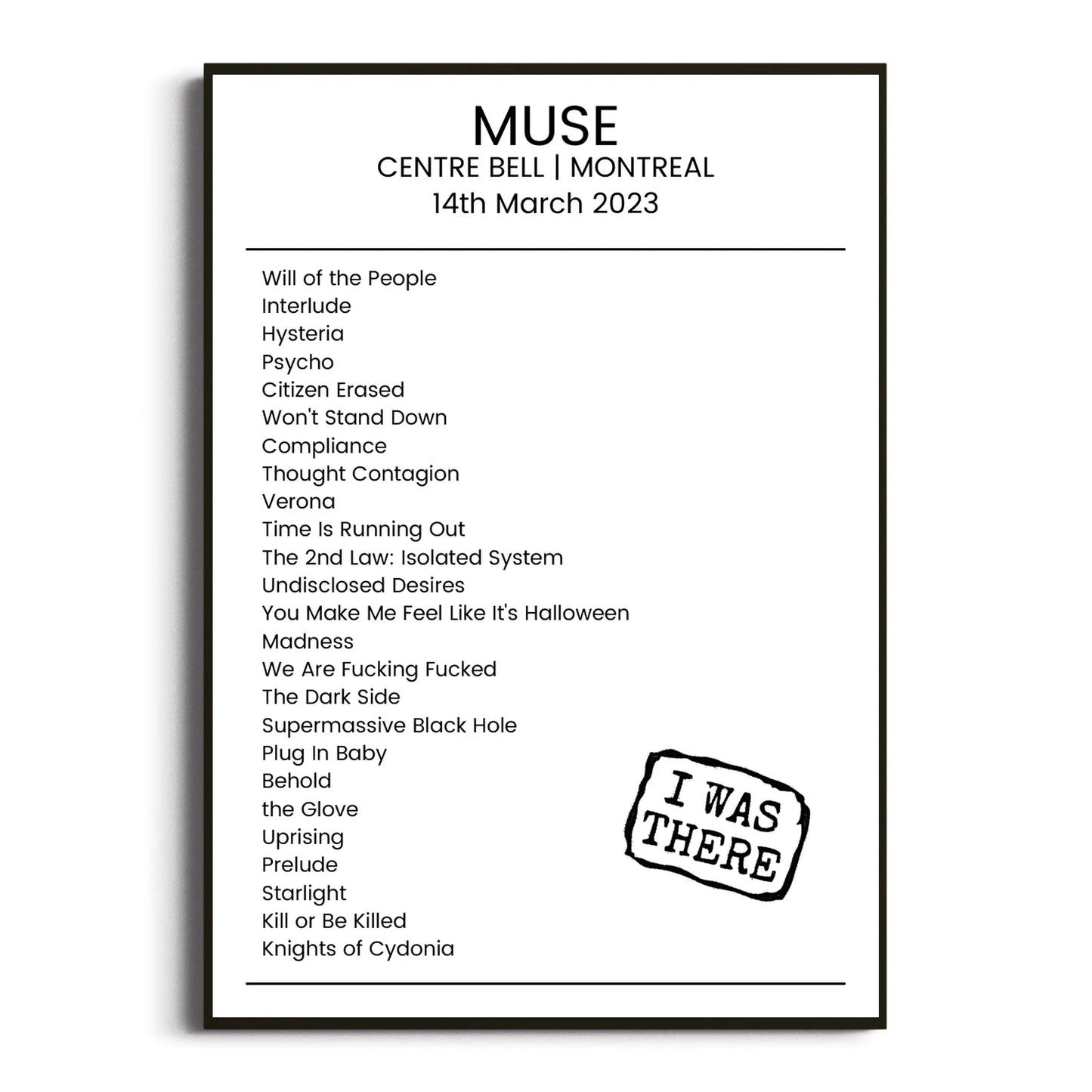 Muse Montreal 14 March 2023 Setlist Poster