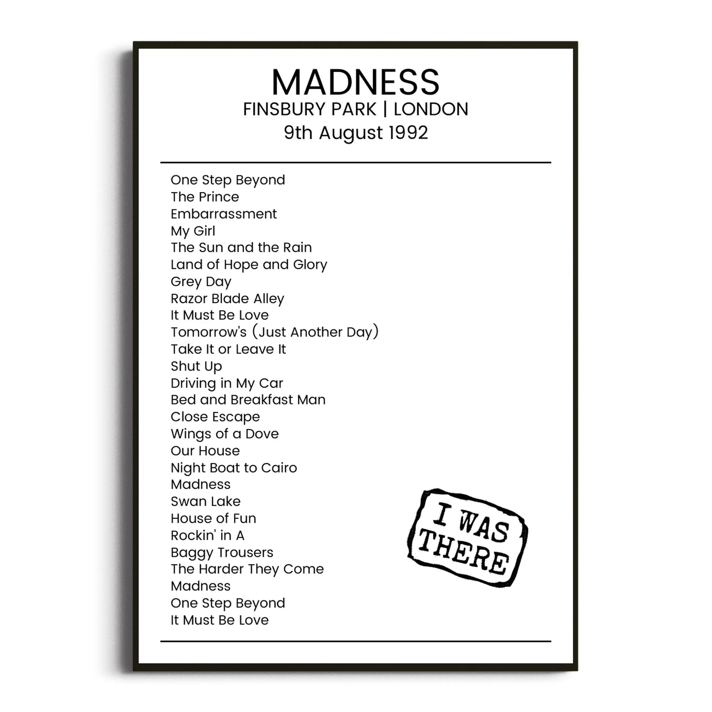 Madness London 09 August 1992 Setlist Poster