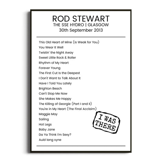 Rod Stewart Glasgow 30 September 2013 Setlist Poster