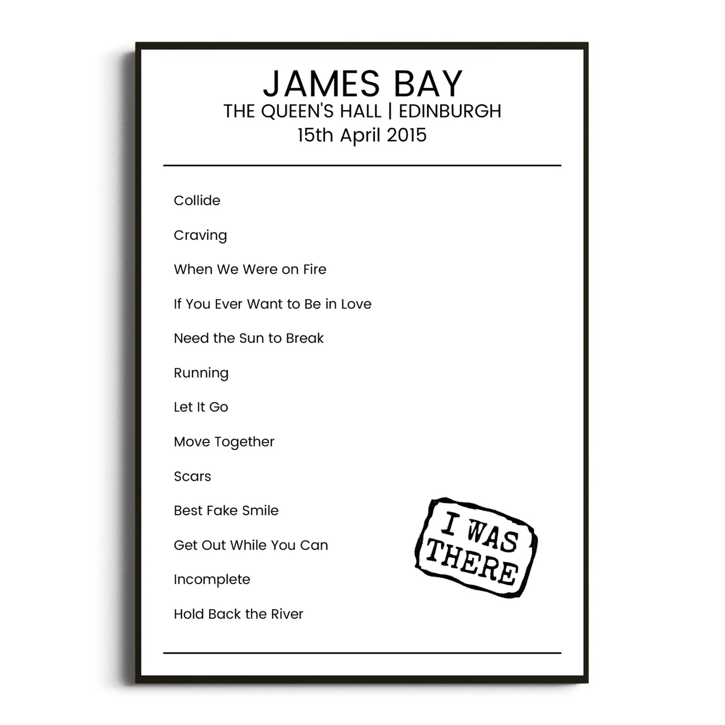 James Bay Edinburgh 15 April 2015 Setlist Poster