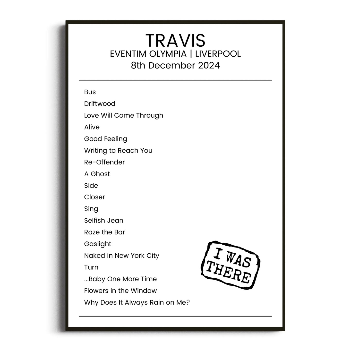 Travis Liverpool 08 December 2024 Setlist Poster