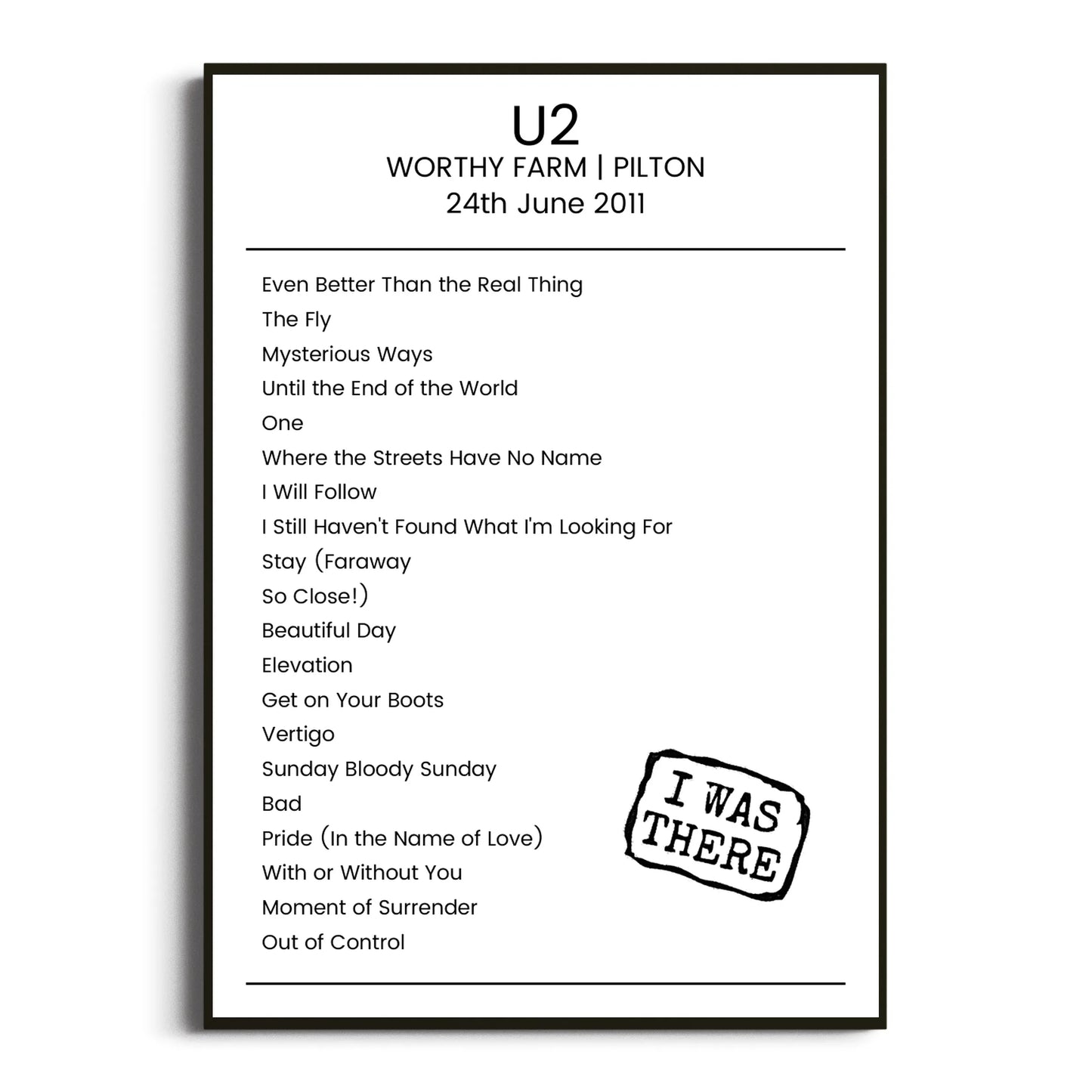 U2 Pilton 24 June 2011 Setlist Poster