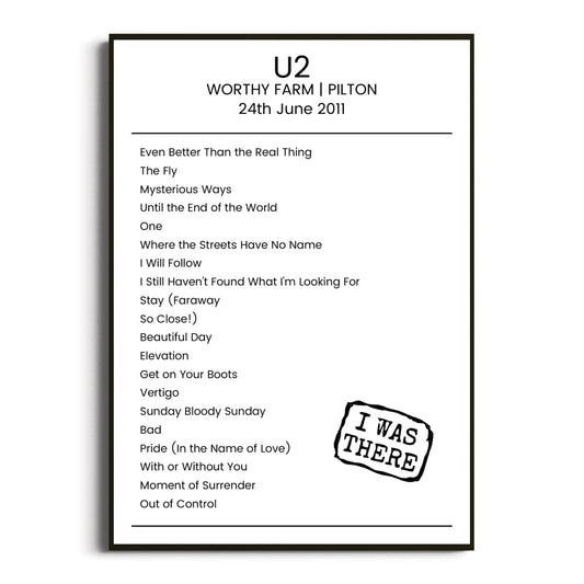 U2 Pilton 24 June 2011 Setlist Poster