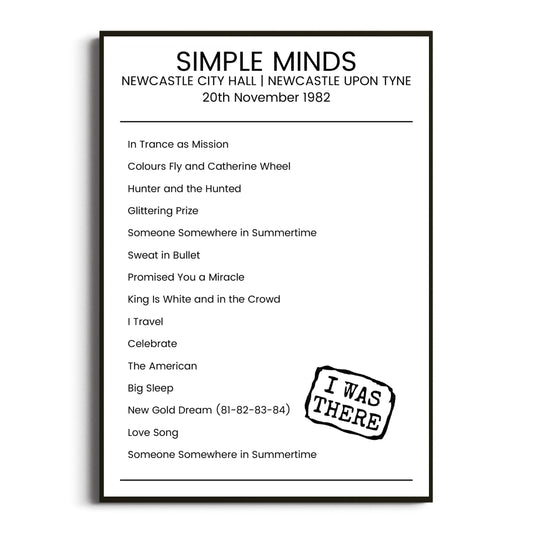 Simple Minds Newcastle upon Tyne 20 November 1982 Setlist Poster