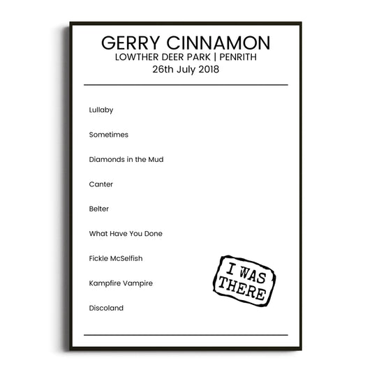 Gerry Cinnamon Penrith 26 July 2018 Setlist Poster