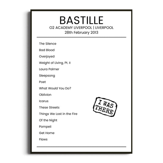 Bastille Liverpool 28 February 2013 Setlist Poster