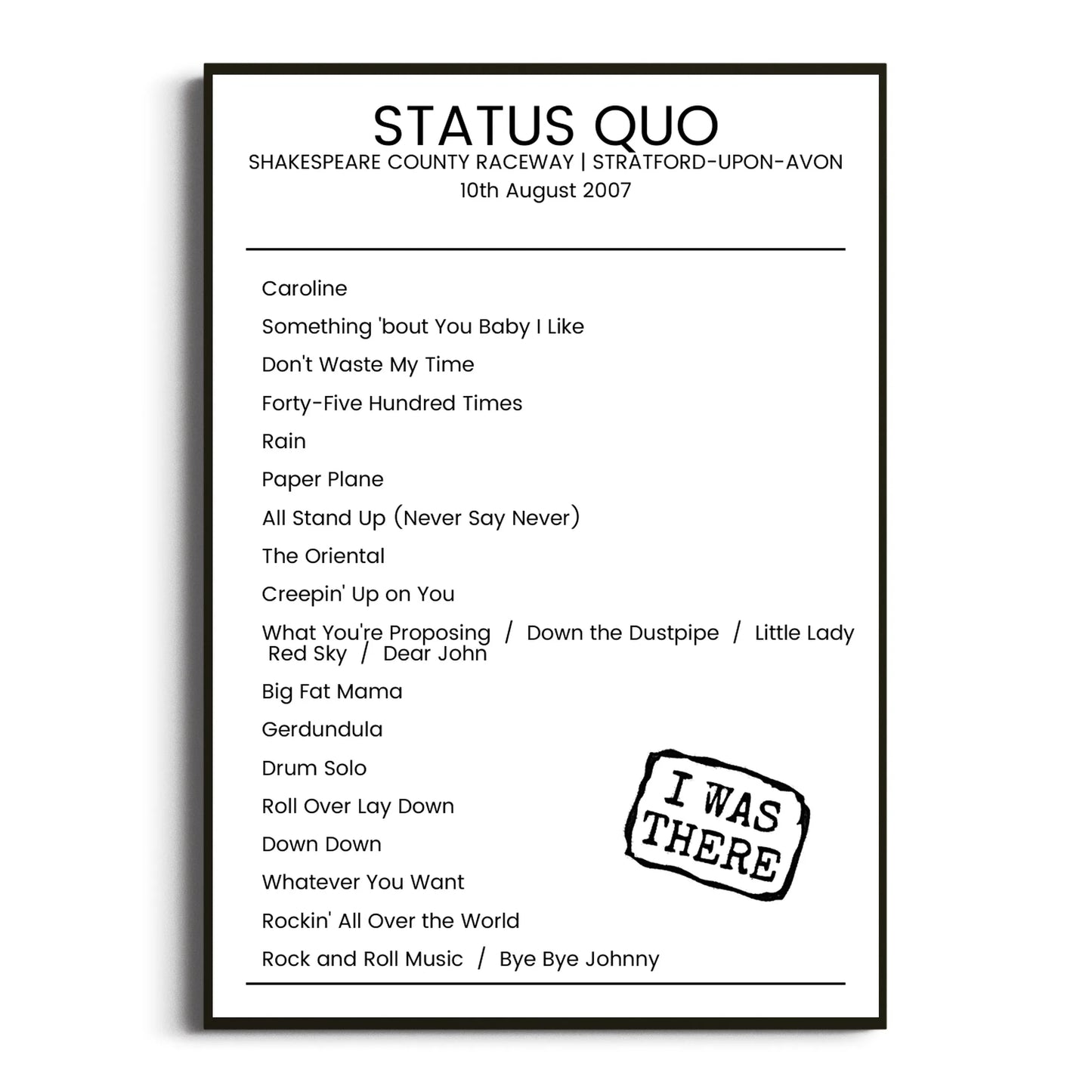 Status Quo Stratford-upon-Avon 10 August 2007 Setlist Poster