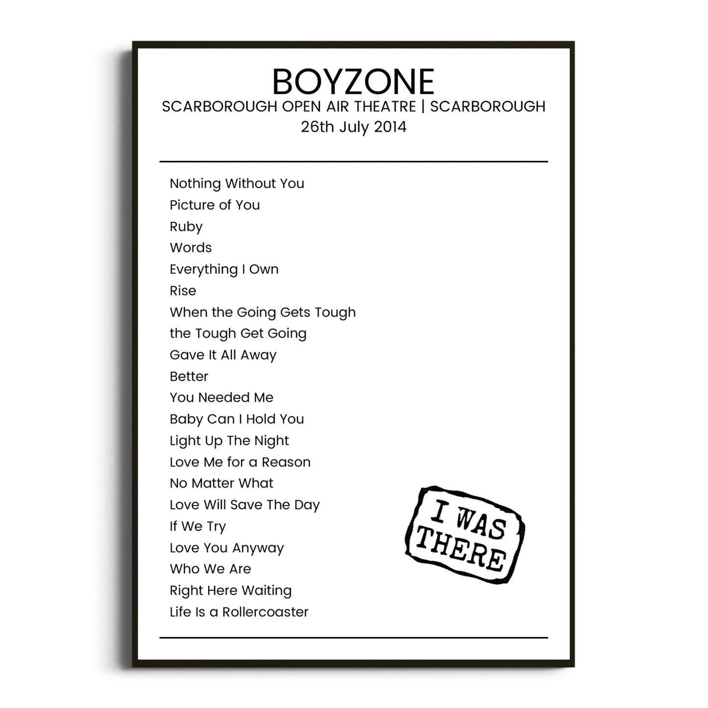 Boyzone Scarborough 26 July 2014 Setlist Poster