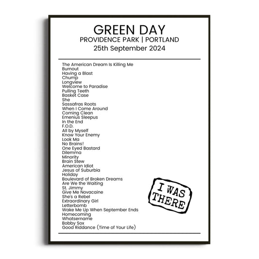 Green Day Portland 25 September 2024 Setlist Poster