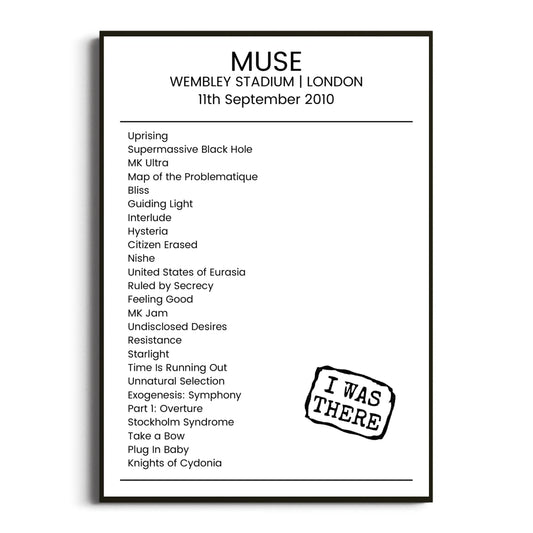 Muse London 11 September 2010 Setlist Poster