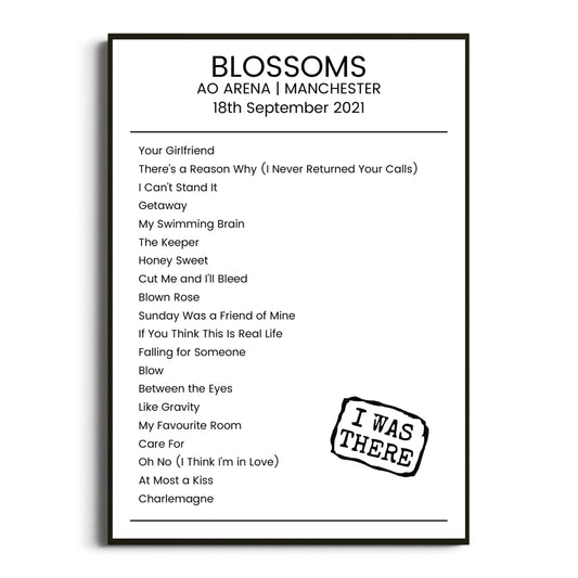 Blossoms Manchester 18 September 2021 Setlist Poster