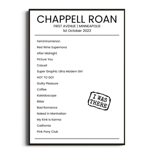 Chappell Roan Minneapolis 01 October 2023 Setlist Poster