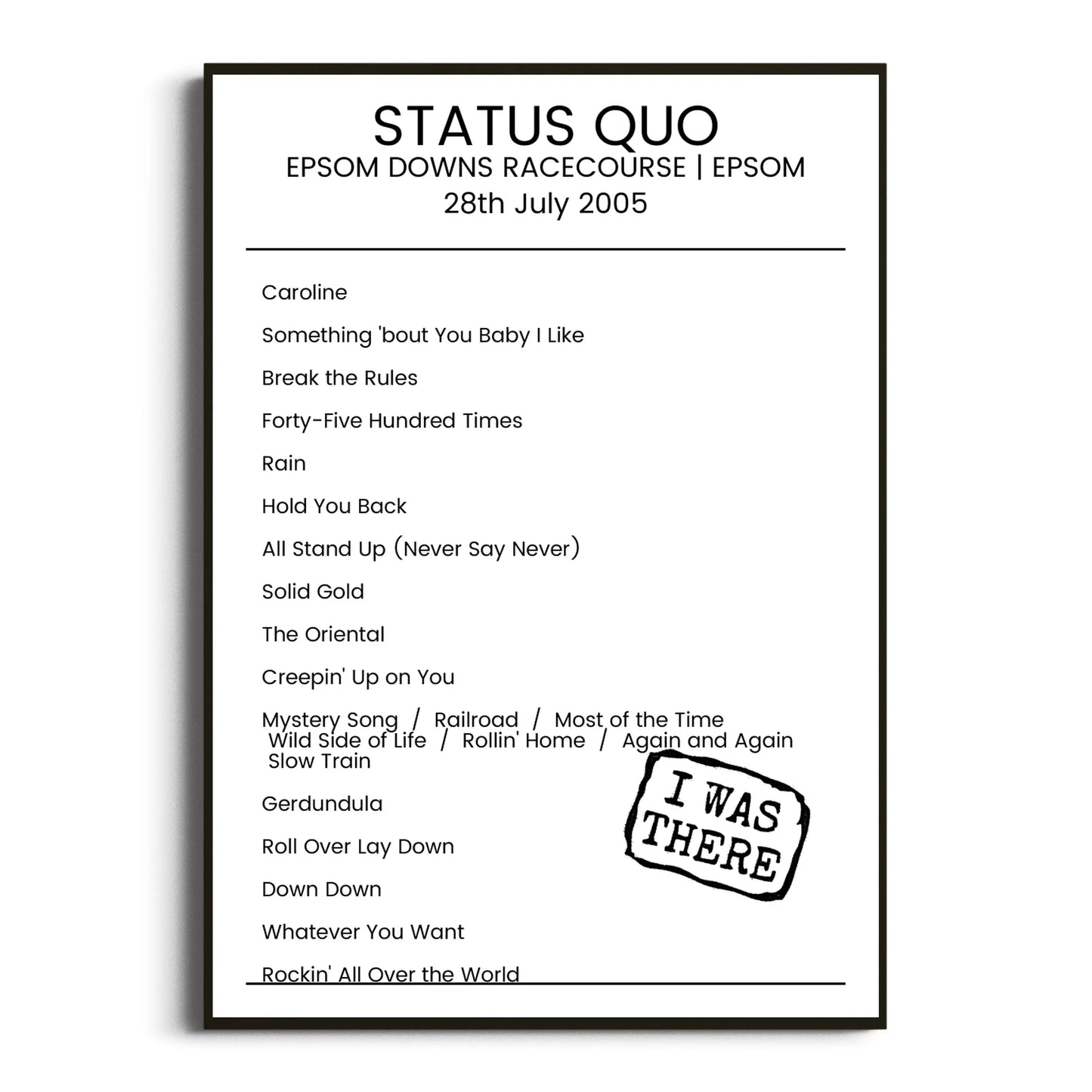 Status Quo Epsom 28 July 2005 Setlist Poster