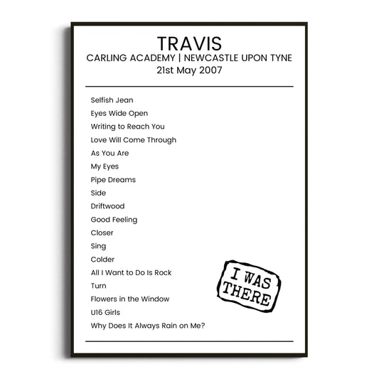 Travis Newcastle upon Tyne 21 May 2007 Setlist Poster