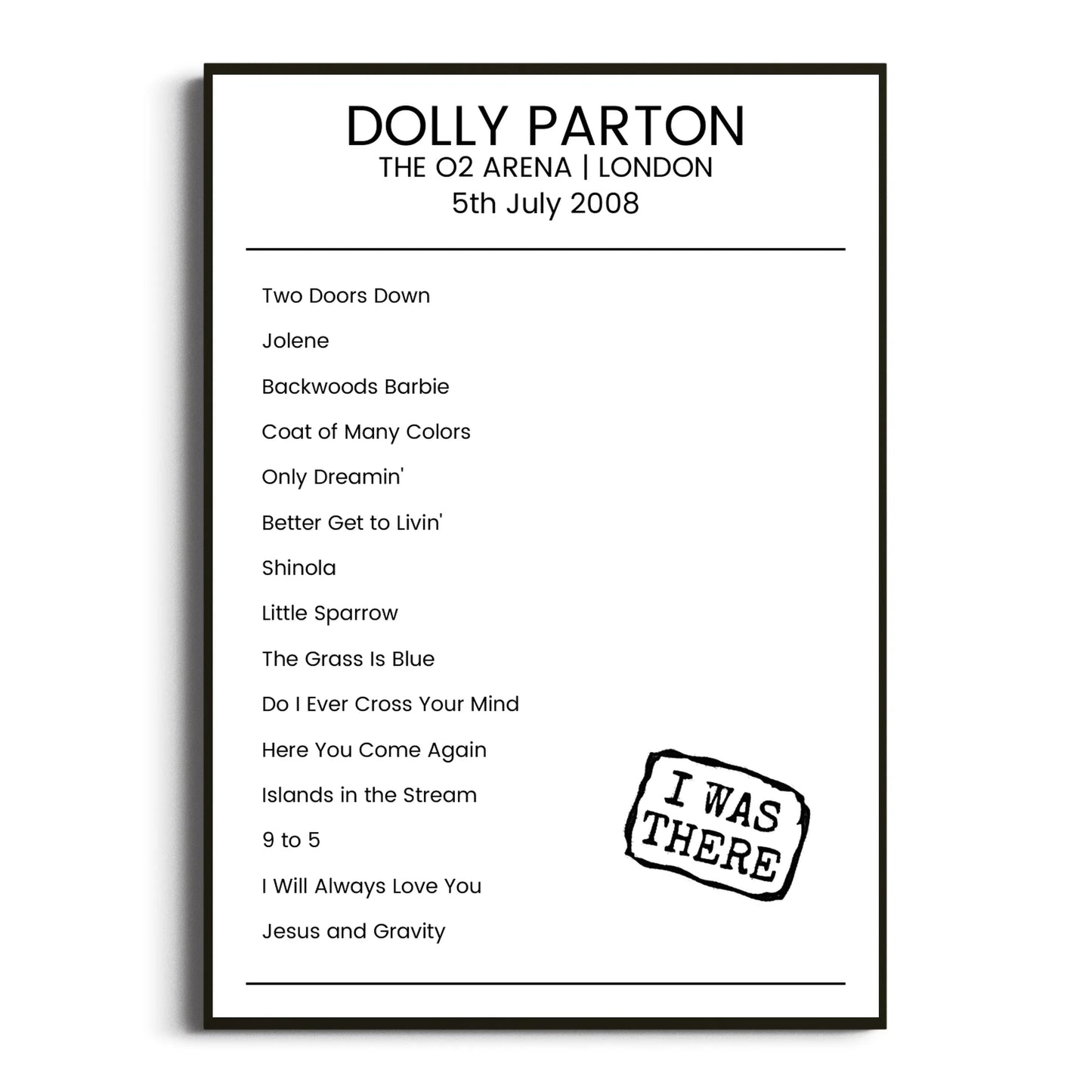 Dolly Parton London 05 July 2008 Setlist Poster