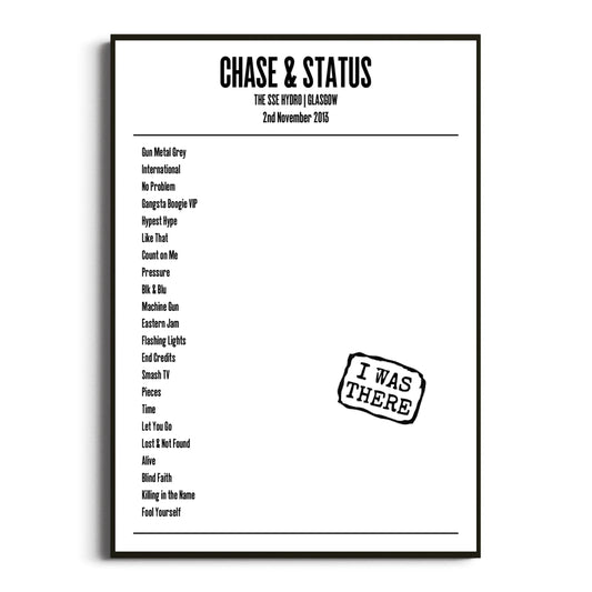 Chase & Status Glasgow 02 November 2013 Setlist Poster