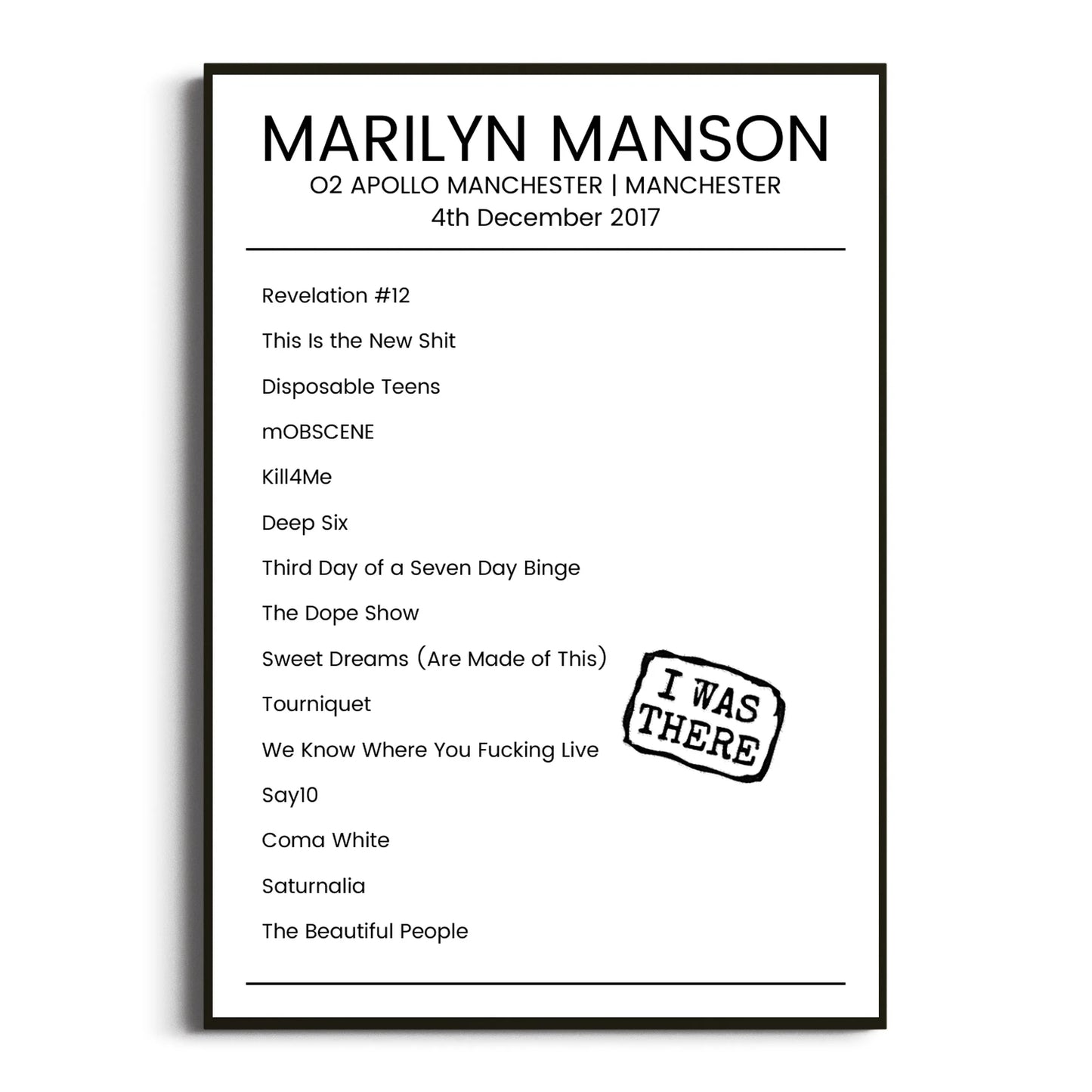 Marilyn Manson Manchester 04 December 2017 Setlist Poster