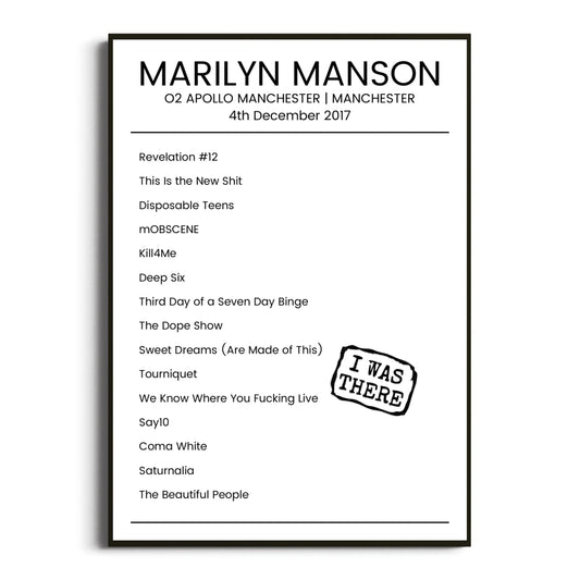 Marilyn Manson Manchester 04 December 2017 Setlist Poster