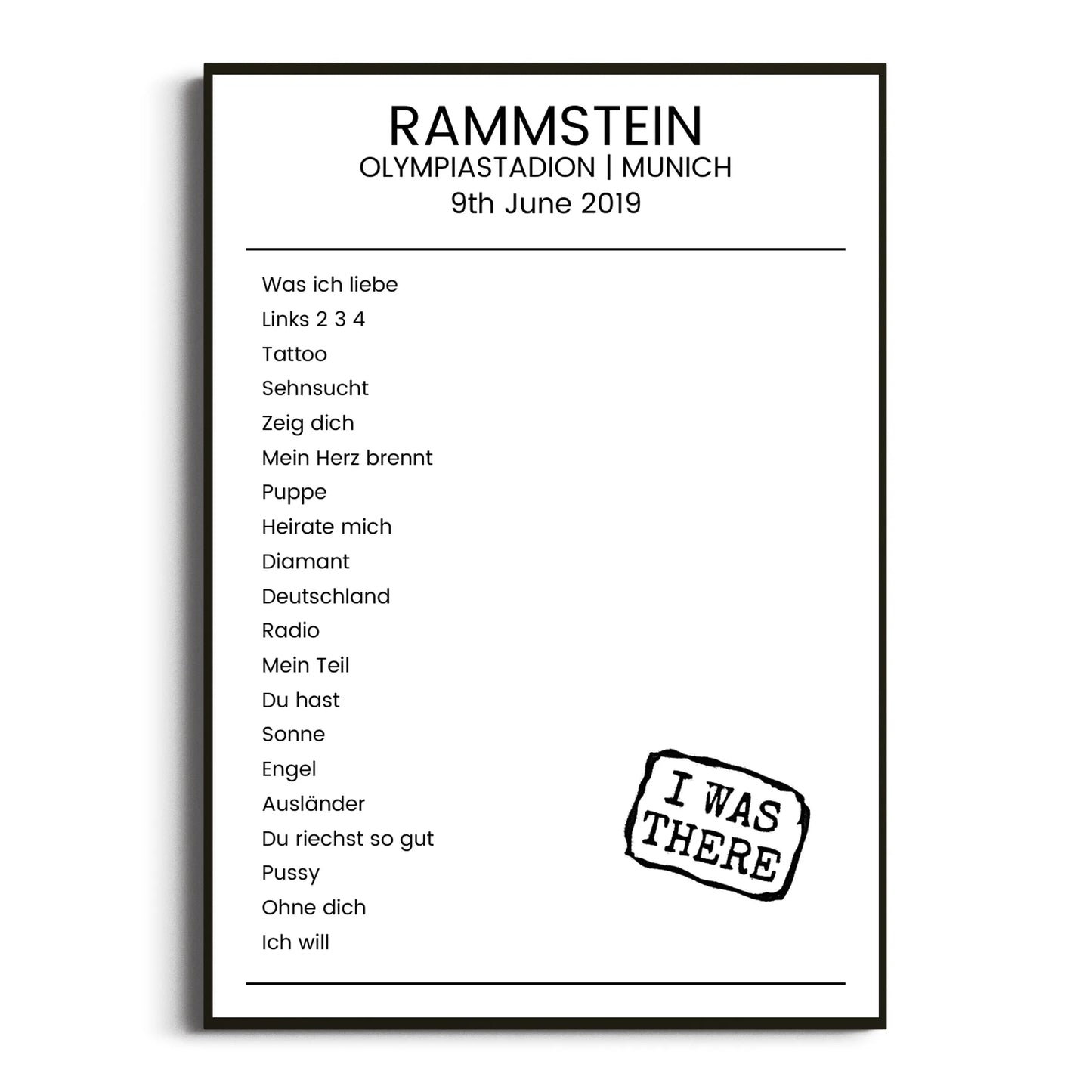 Rammstein Munich 09 June 2019 Setlist Poster