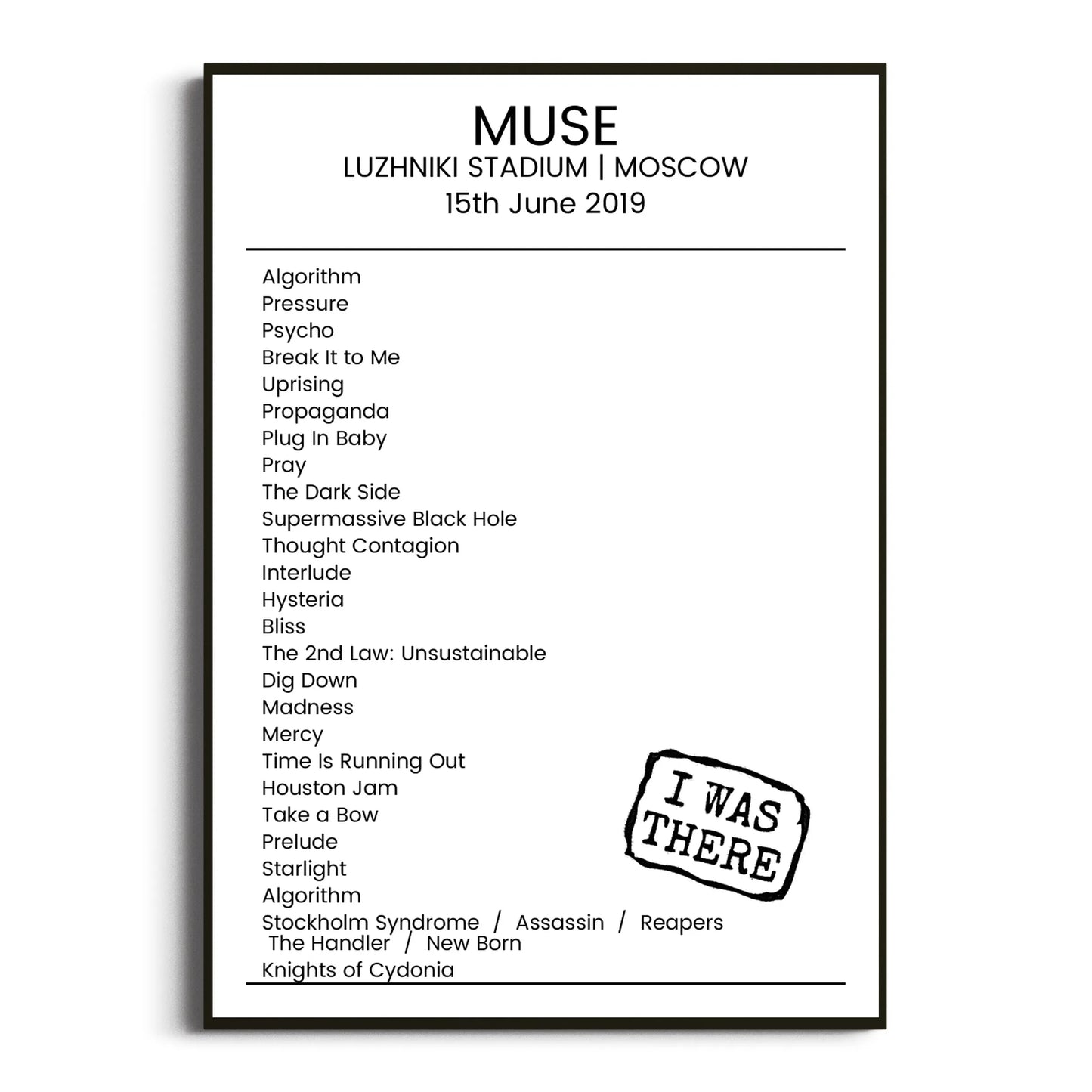 Muse Moscow 15 June 2019 Setlist Poster