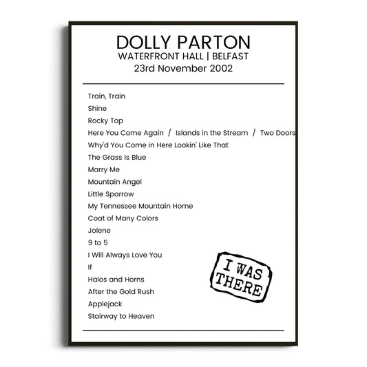 Dolly Parton Belfast 23 November 2002 Setlist Poster