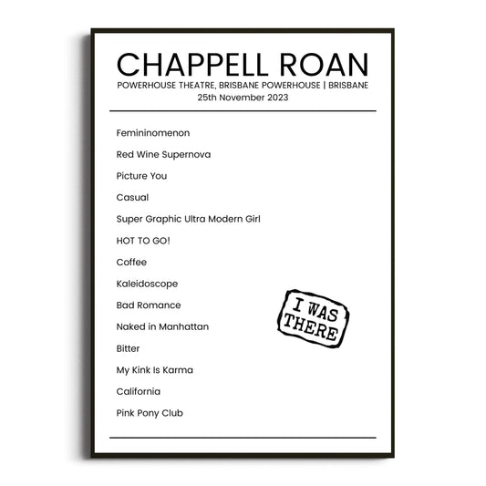 Chappell Roan Brisbane 25 November 2023 Setlist Poster