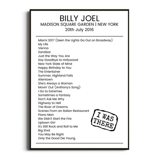 Billy Joel New York 20 July 2016 Setlist Poster