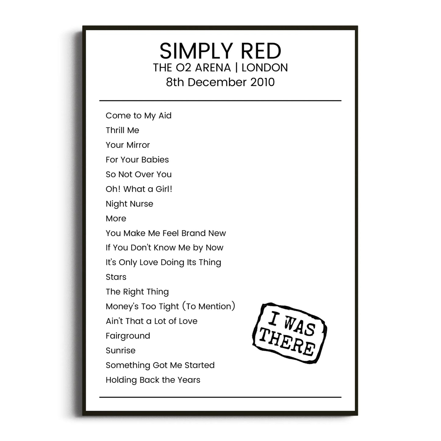 Simply Red London 08 December 2010 Setlist Poster