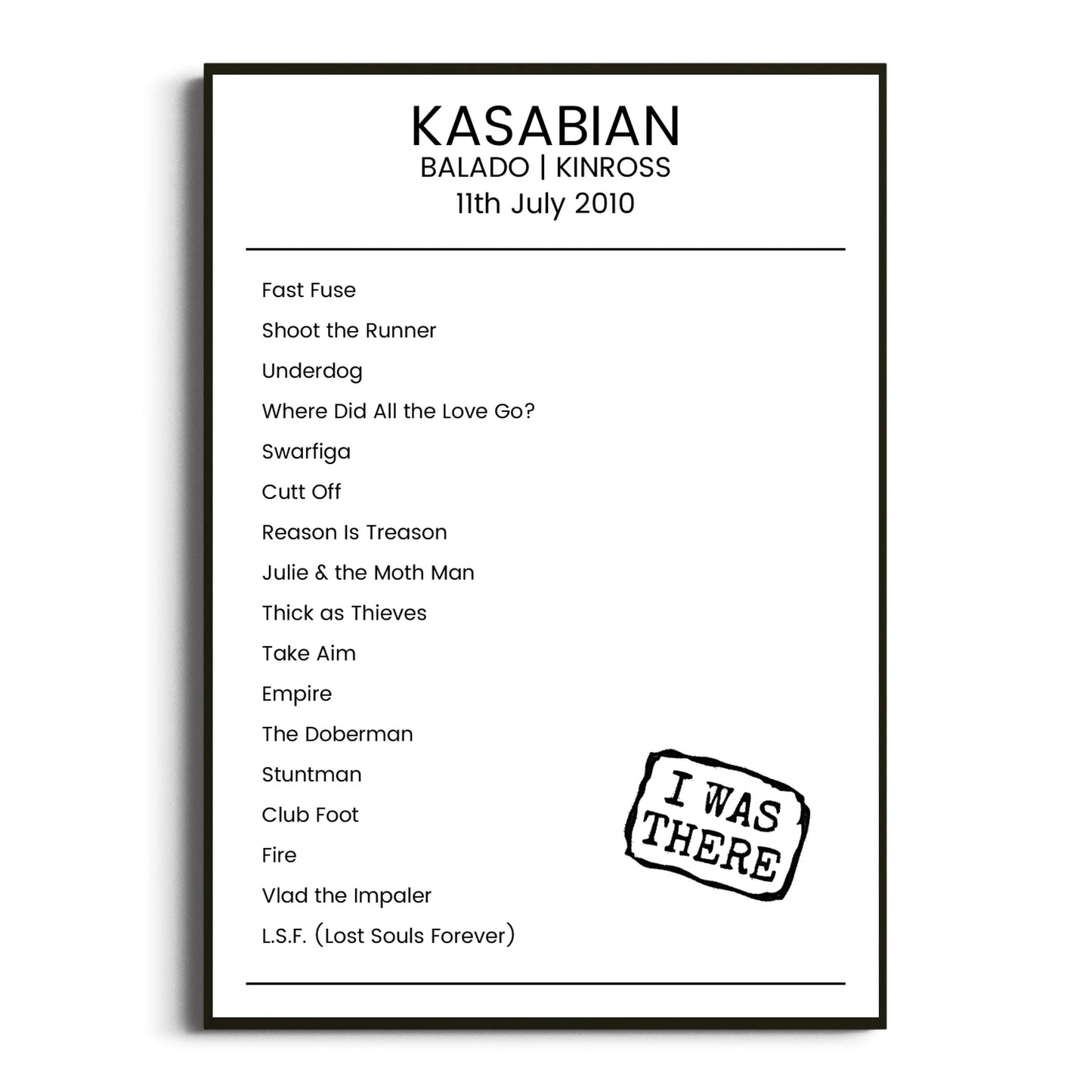 Kasabian Kinross 11 July 2010 Setlist Poster