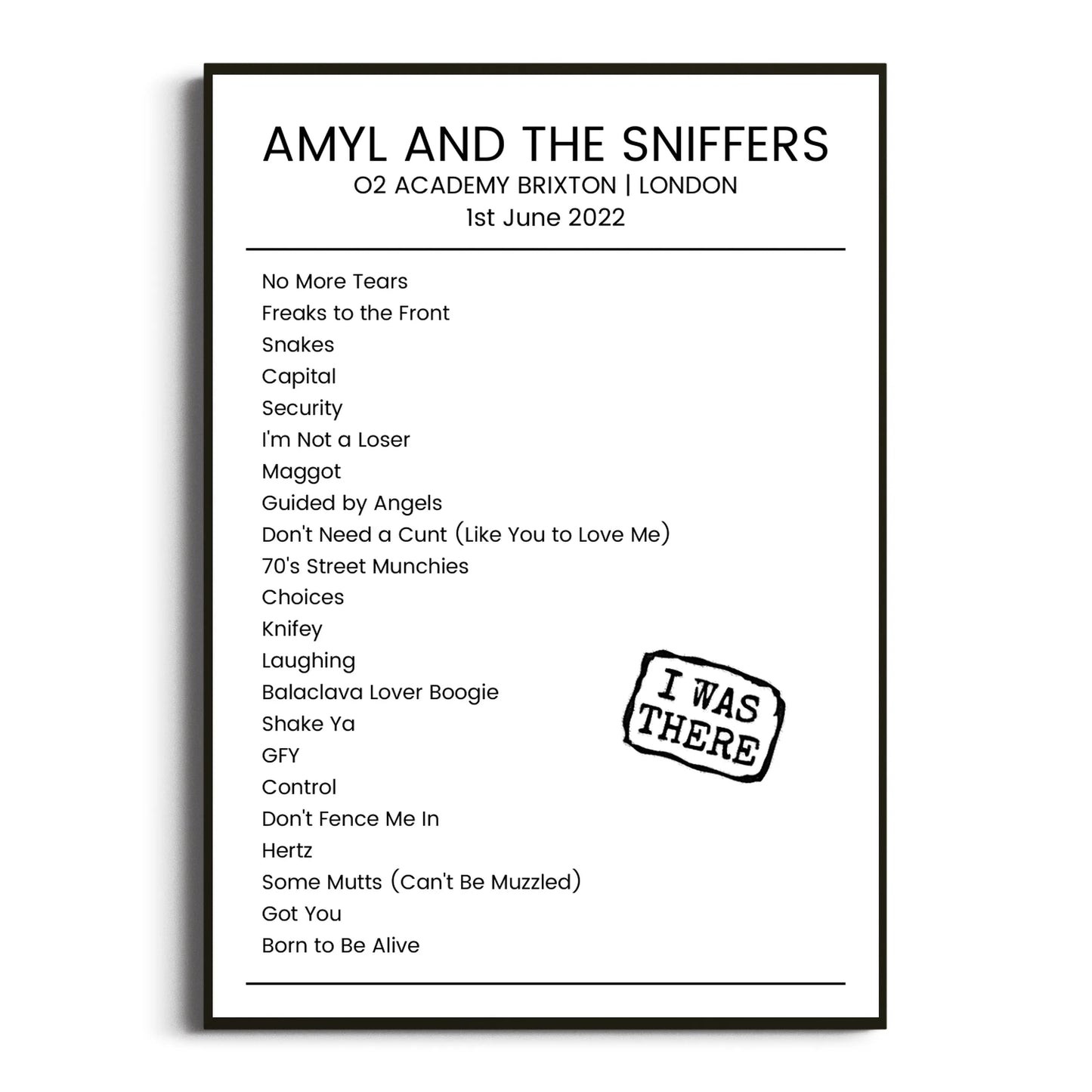 Amyl and the Sniffers London 01 June 2022 Setlist Poster