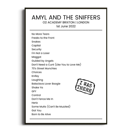 Amyl and the Sniffers London 01 June 2022 Setlist Poster